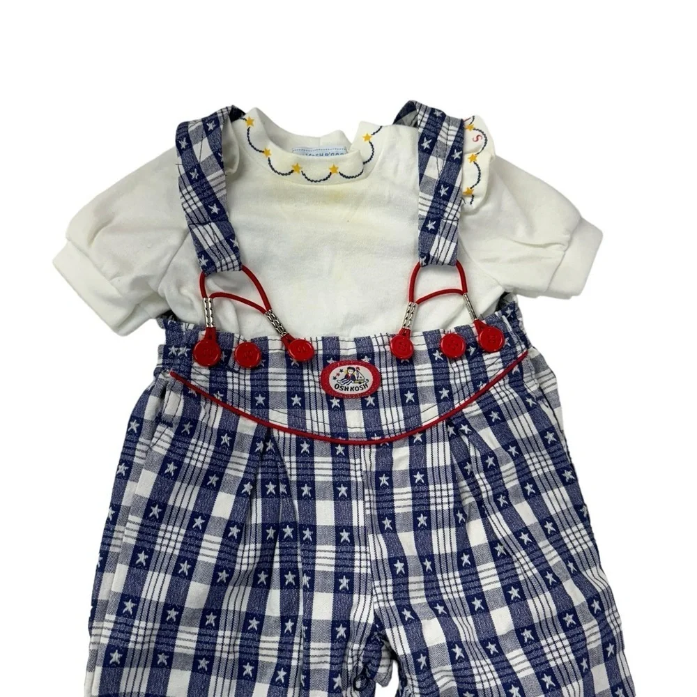 Vintage Oshkosh 3-6 Month Red & Blue Sailor Shortalls